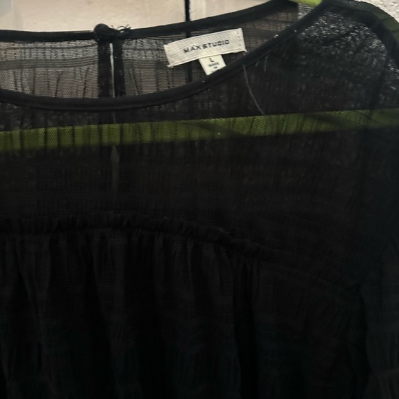 Max studio Black Sheer Ruffle Sleeve Women’s Top - Picture 5 of 5